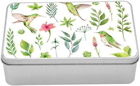 Ambsonne Hummingbird Metalna kutija, priroda proljetna biljka tematska izolirana lišća Twigd Birds demonstracija, višenamjenski pravokutni