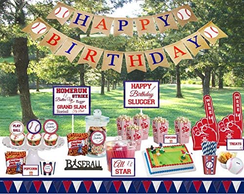 Pribor i ukrasi za zabavu sportskog tima, Vintage Baseball banner od burlapa Sretan rođendan za djecu, dječake i djevojčice, dekor