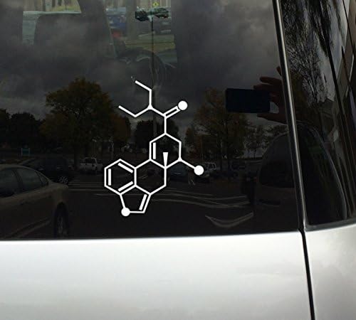 LSD - Psihodelična droga kiselina - Skeletna formula kemijskog spoja - 6 Bijela vinilna naljepnica za prozore automobila i prijenosna