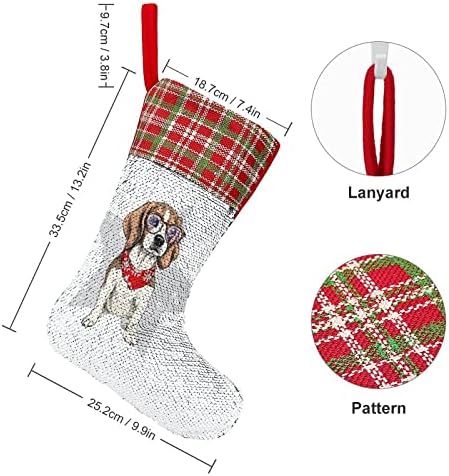 Beagle Dog Star Sequin Božićni praznični čarape Reverzibilna boja Promjena čarobne zalihe za božićno drveće kamin Viseće čarape