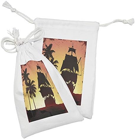 Kuharna gusarska torbica za gusarnu tkaninu od 2, bukaneri broje plove po tajanstvenim vodama tropske palme grunge, mala vreća za izvlačenje