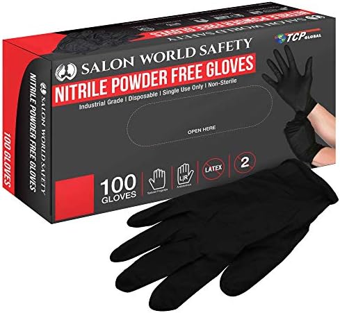 Salon World SIGURNOST Crni nitrilni raspoloživi rukavice, kutija od 100, veličine x -velike, 5,0 mil - bez lateksa, teksturirana, sigurna