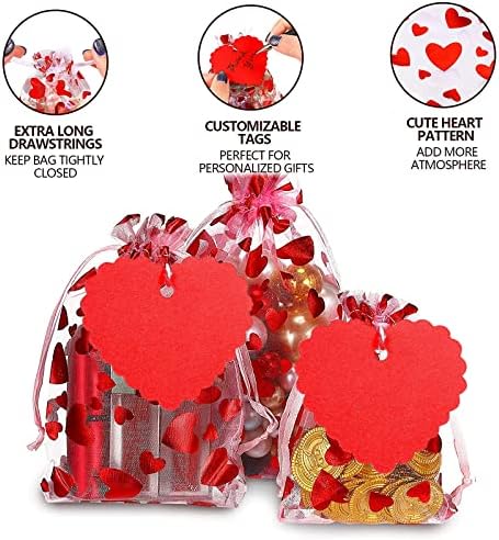 50 komada vrećica slatkiša u obliku srca za Valentinovo vrećice za nakit od organze od 50 komada Kraft papirnih naljepnica za Valentinovo