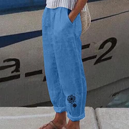 CHGBMOK Ženske lanene hlače Capris obrezane konusne hlače opuštene prikladne harem hlače s visokim strukom s visokim strukom