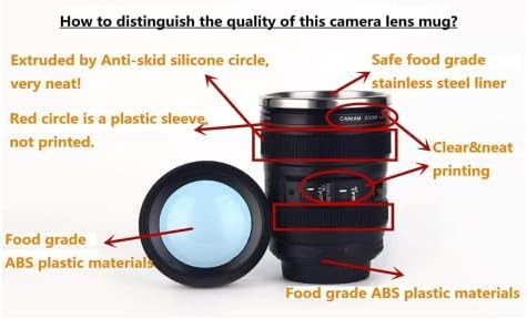 Fanatek Camera leća šalica za kavu - 12,5 oz, šalice leća za višekratnu upotrebu+sklopiva žlica, termos i plavi poklopac od nehrđajućeg