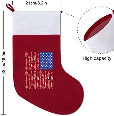 Američka zastava ribolov božićnih čarapa čarapa s plišanim kaminom koji visi za Xmas Tree Dekor doma