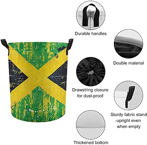 Retro okrugle torbe za rublje sa zastavom Jamajke, vodootporna košara za odlaganje s ručkama i poklopcem koji se zatvara