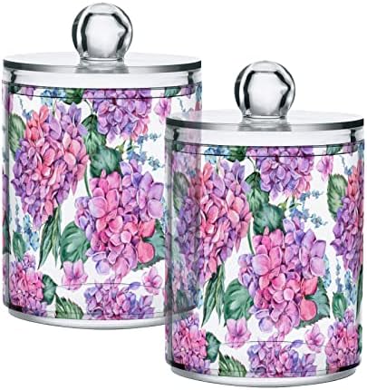 Alaza 4 Pack Qtip držač za dozator svježe ljubičaste hortenzije Cvjetovi Organizatora kupaonice za pamučne kuglice/brise/jastučiće/flos,