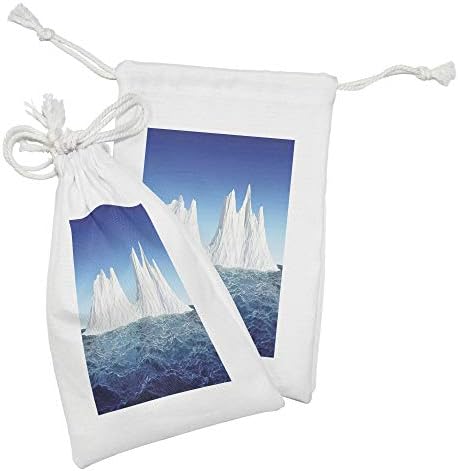Ambsonne ledena kolica set od tkanine od 2, Antarktički prizor s visokim snježnim formacijama u oceanu, mala vreća za vuču za toaletne
