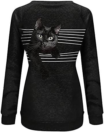 Spring Sweatchrit Lady Modern Loose Beach Cat Crew Ekipe pulover za vrat gumb-dolje Poliester Udoban Ugodni pulover s tunikom s dugim