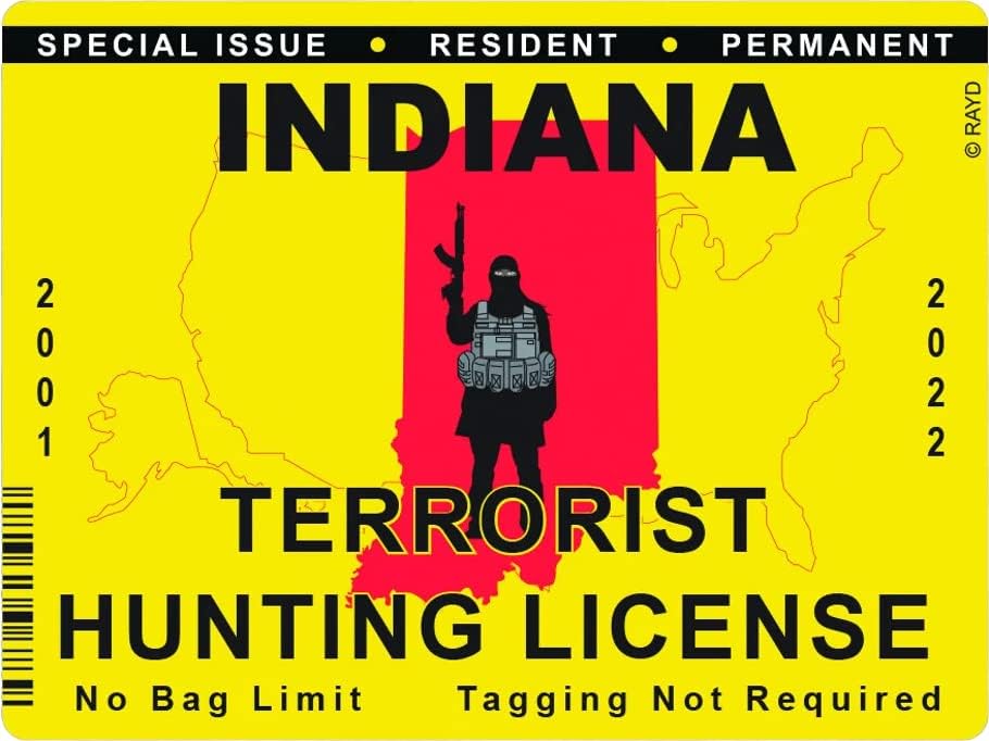 Indiana terorista za lov na naljepnicu Self Adhesive Vinil Licence u - C2834 - 6 inča ili 15 centimetara veličine naljepnice