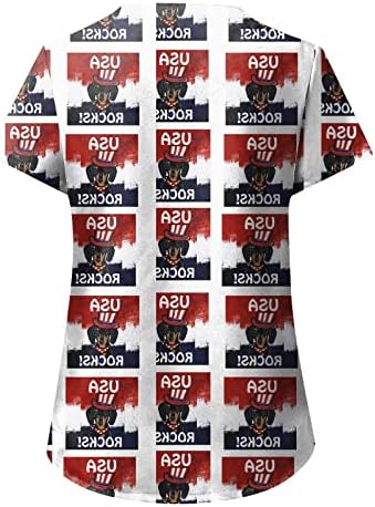 4. srpnja majice majice za žene američka zastava ljetni kratki rukav v vratni majica s 2 džepa Smiješno odmor casual radna odjeća