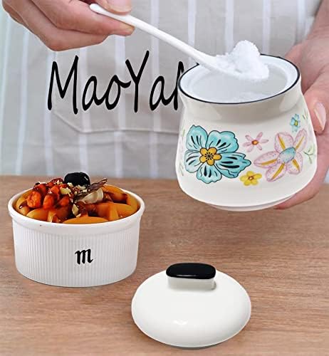 Maoyamao keramička zdjela za šećer s poklopcem i žlicom soli spremnik za šećer za kafić, dom i kuhinju 12oz
