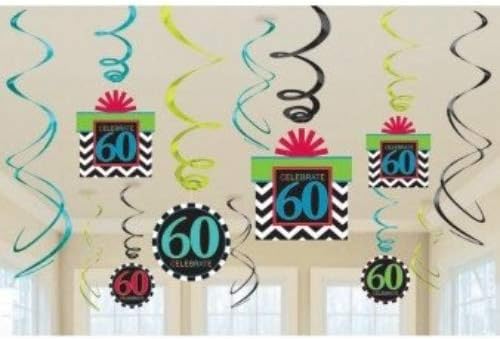 Must-Have Chevron i Stripes 30. rođendan Viseće ukras Swirl Strop, pakiranje od 12, multi, 9,6 x 2,9 folija