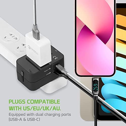 Travel USB Plus International Power Adapter kompatibilan s Alcatel OneTouch Pixi 3 za svjetsku energiju za 3 uređaja USB Typec, USB-A