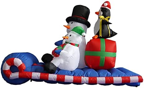 Dva dekoracija za božićne zabave, uključuje 6 stopa dugačak božićni puhanje snjegovića snjegovića na saonicama, a 8 stopa visok zeleni