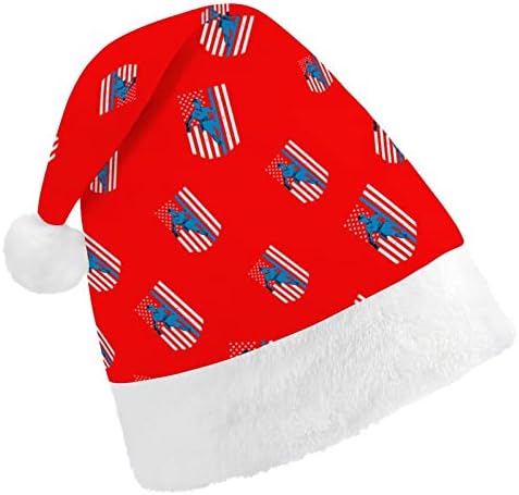 Linijski čovjek s američkom zastavom smiješni Božićni šešir Djed Mraz Kratki pliš s bijelim manšetama za božićne blagdanske zabave