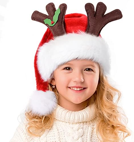 Božićni šešir, šešir Djeda Mraza za djecu, šešir Djeda Mraza za malu djecu, baršunasti klasični Uniseks šešir Djeda Mraza s rogovima