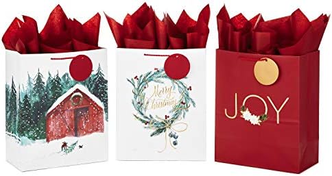 Asortiman velikih božićnih poklon vrećica od 13 s papirnatim papirom u crvenoj, bijeloj, zlatnoj foliji