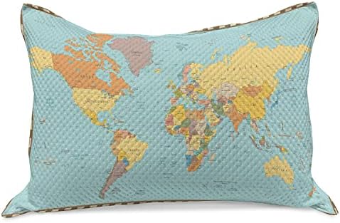 Ambasonne Vintage kartografija pletena prekrivača jastuka, šarene zemlje političkog svijeta, standardni poklopac jastuka kraljice za