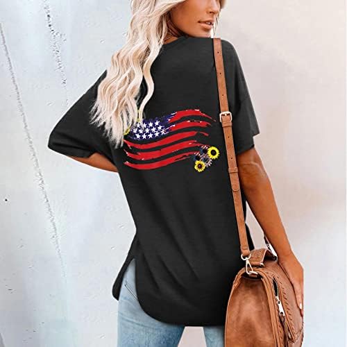 Majice 4. srpnja, majice za žene, majice kratkih rukava i majice u obliku slova U, američka zastava, zvijezde, pruge, majica s kravatom