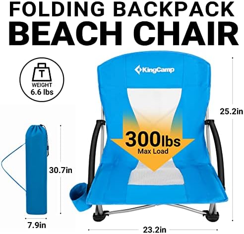 Kingcamp niska stolica na plaži 2 pakiranje preklopni prijenosni lagani ruksak stolica za odrasle s vrećicom za nošenje čaša za čašu