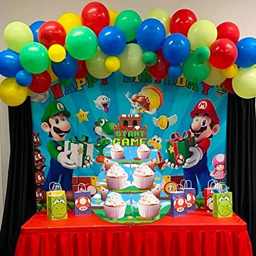 Roniavl Mario Cupcake Stand, rođendanska tematska zabava za djecu s 3-nijansima Cupcake Stalk Cardboard Cupcake Ladica