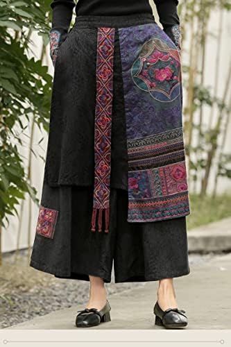 UKTZFBCTW kineski etnički stil izvezena široka nogavica suknja suknja elastična struka culottes culottes žene djevojke hlače boju1