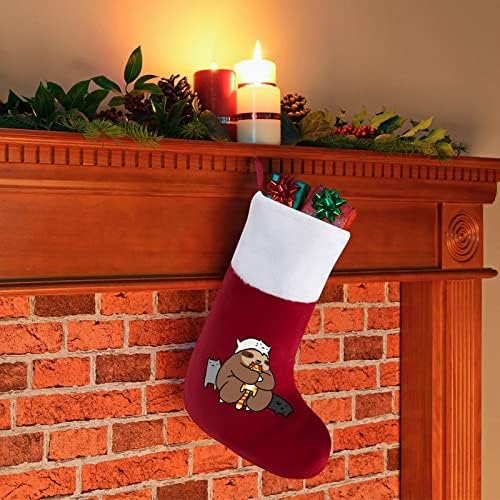 Sloth Love Mačke božićne čarape Kaminsko drvo Vise čarape s kratkim plišanim ukrasom manžeta za kućni blagdanski zabava