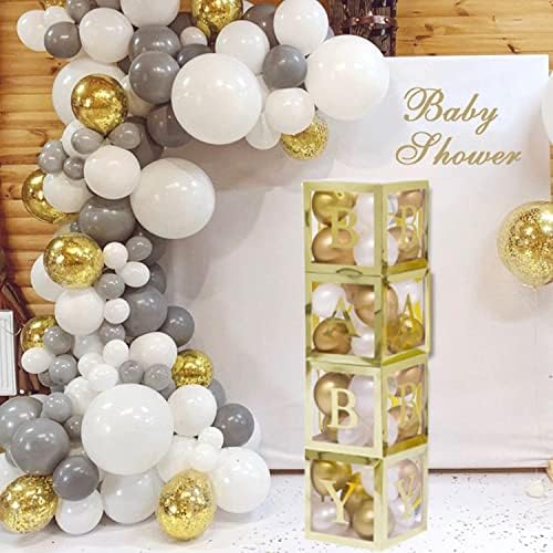 Kutije za bebe s slovima za dječji tuširanje zlato prozirne kutije s balonima 76 PCS Set Dekoracije za tuširanje za dječje tuš za ime