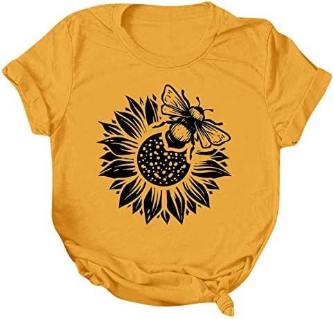 Ladies Ljetni vrhovi Suncokret Graphic Cratki rukavi majice casual labave pčele tiskane majice pulover