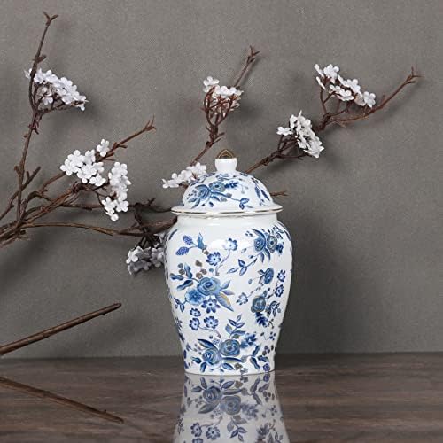 Kineska staklenka đumbira s poklopcem u starinskom stilu Jingdezhen, domaća ukrasna retro vaza s plavim i bijelim porculanskim cvjetovima