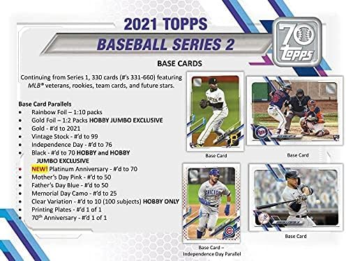 2021 TOPPS serija 2 baseball tvornica zapečaćena hobi kutija 24 pakiranja od 14 karata. 1 relic ili automatska kutija. Masivne 344
