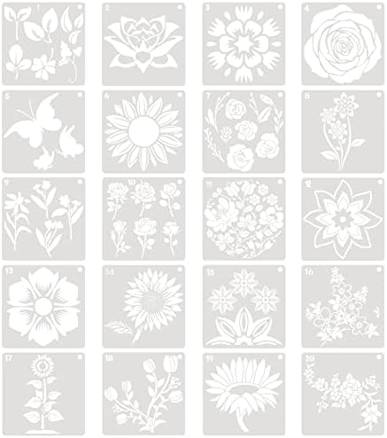 Set od 20 cvjetnih šablona za crtanje, 5,9-inčna šablona za crtanje i metalni otvoreni prsten, višekratni set cvjetnih šablona za crtanje