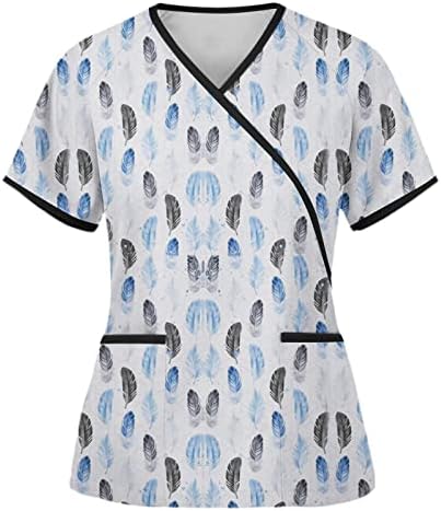 Womens Summer Scrub_tops Slatka grafička tiskana bluza v vrata kratka rukava radna odjeća 2023 casual tunice