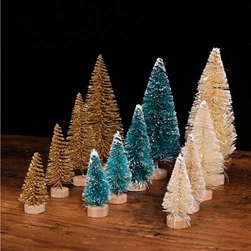 Abaodam 12pcs Umjetni božićno drvce minijatura s drvenim baznim zanatom mini borovo drvo za božićni kućni stol dekor zimski ukrasi