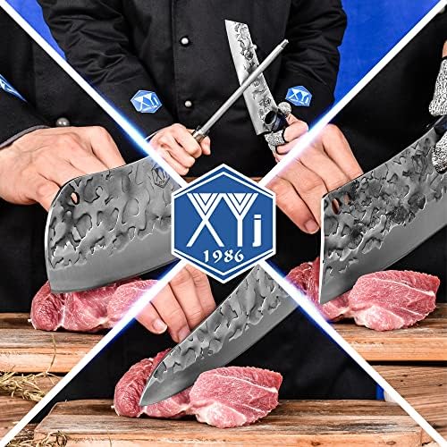 XYJ Autentični od 1986,10-PCS Kuhinjski set noža, visoko ugljični čelik kovanice, noževi za kuhanje, biljno meso, rezbarenje, nakiri,
