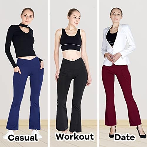 Ženske crossover joge hlače za prtljažnike s džepovima, široka noga s visokim strukom za žene odjeće za radne hlače