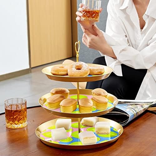 Voćni citrusni žuti limunov uzorak držač za kolače za tijesto, 3 sloj plastične zlatne stalak za torte za desertni stol, kula s kolačićim