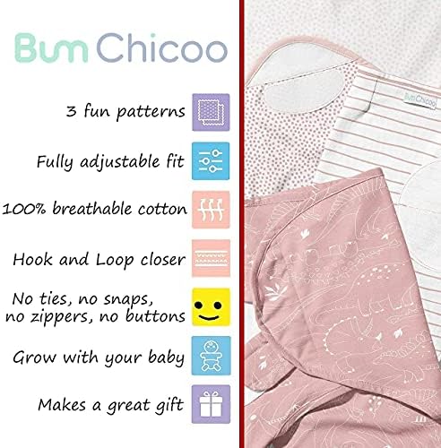 Bum Chicoo novorođenčad omotač za bebe-pakiranje od 3 omotača od čistog organskog pamuka za 0-3 mjeseca beba