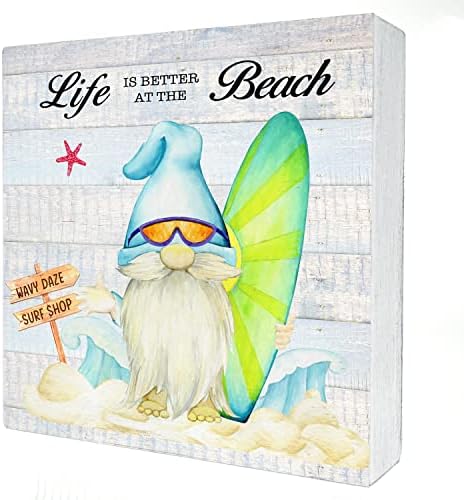 Život je bolji na plaži Drvena kutija znak Kućni dekor rustikalni gnome na plaži Drvena kutija znak blok ploča za zidni stolni stol