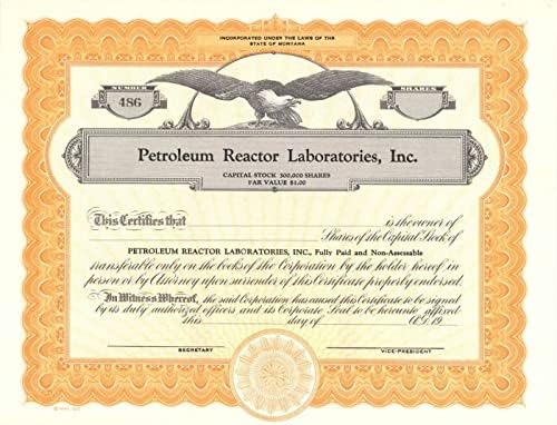 Petroleum Reactor Laboratories, Inc. - Potvrda o skladištu