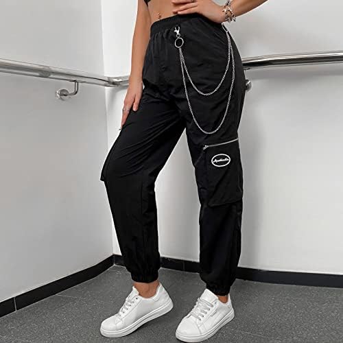 Ženske lanene plaže hlače 2023 teretne hlače žene opuštena fit baggy odjeća crne hlače visokog struka patentnog zatvarača vitke