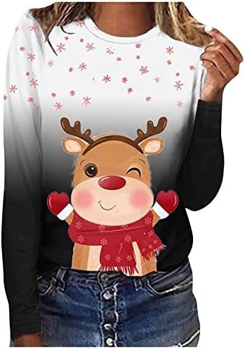 Anniya Fall Crewneck Sweatshirt Cowl vrat Božićni tisak majice Ugrađene opuštene omot bluze za žene party