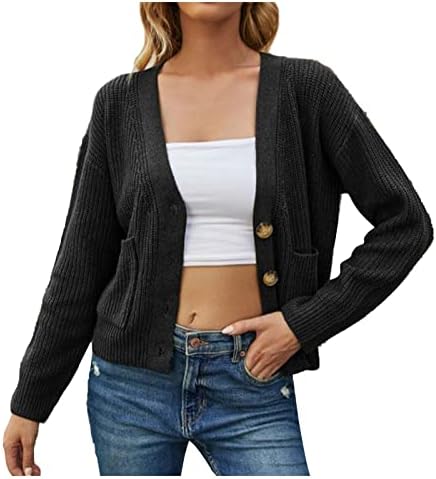 Cokuera kardigan džemperi za žene elegantni V-izrez s dugim rukavima nadmašuju solidne boje tipke pletene modne kapute s džepom