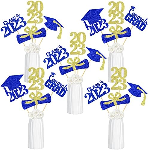 24pcs plava i zlatna diplomska zabava središnji dijelovi za stolove 2023 Diplomiranje Sticks Sticks, klasa 2023 Sticks Sticks Diploming