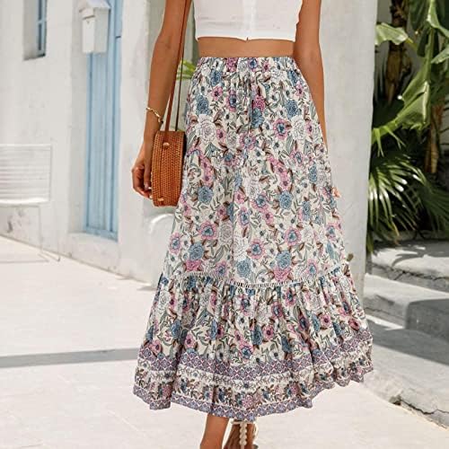 HCJKDU Ženski 2023 Summer Maxi suknja Boemski cvjetni print Dugi suknje elastični struk labavi casual protočni ljuljački suknje suknje