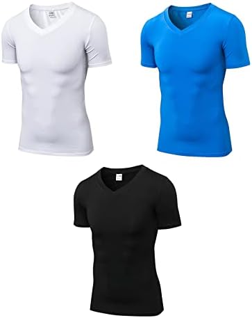 UneEedvog 3pack muške kompresije košulje s V-izrezom kratki rukavi atletska majica na otvorenom trčanje brzo suho suho