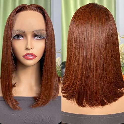 Crvenkastosmeđa 13.5.1 t-Bob perika od prirodne kose na čipki, srednji dio za žene, brazilska ljudska kosa, ravne kratke bob Perike,