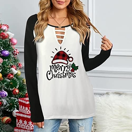Božićne košulje za ženske ležerne bluze posade košulje tunika osnovna cvjetna tiskana majica duga ženska majica